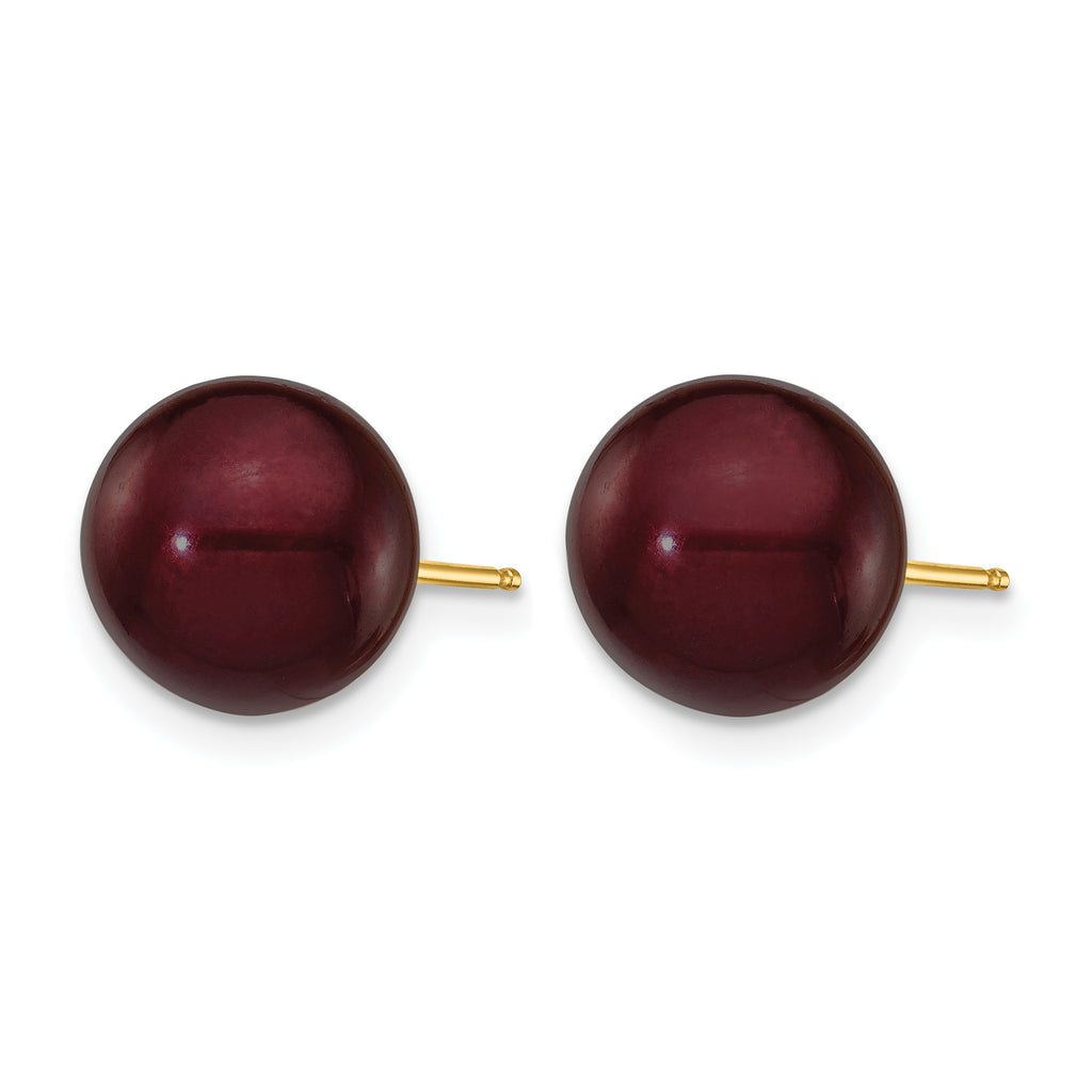 14K Gold Filled 9-10mm Brown Round Cultured Freshwater Pearl Stud Earrings - view 2