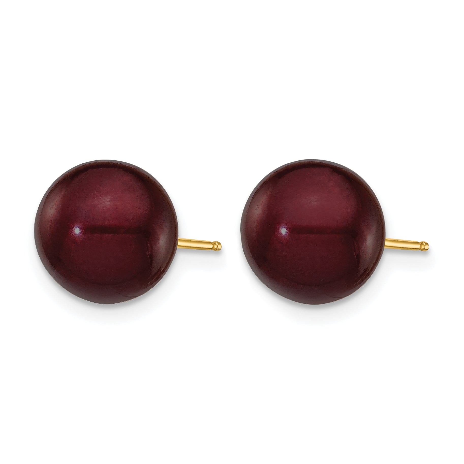 14K Gold Filled 9-10mm Brown Round Cultured Freshwater Pearl Stud Earrings - view 2