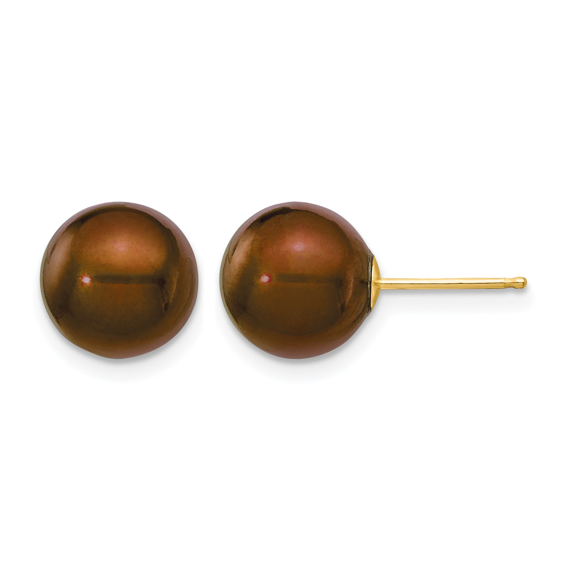 14K Gold Filled 9-10mm Brown Round Cultured Freshwater Pearl Stud Earrings by Sophia Jewelers Main image