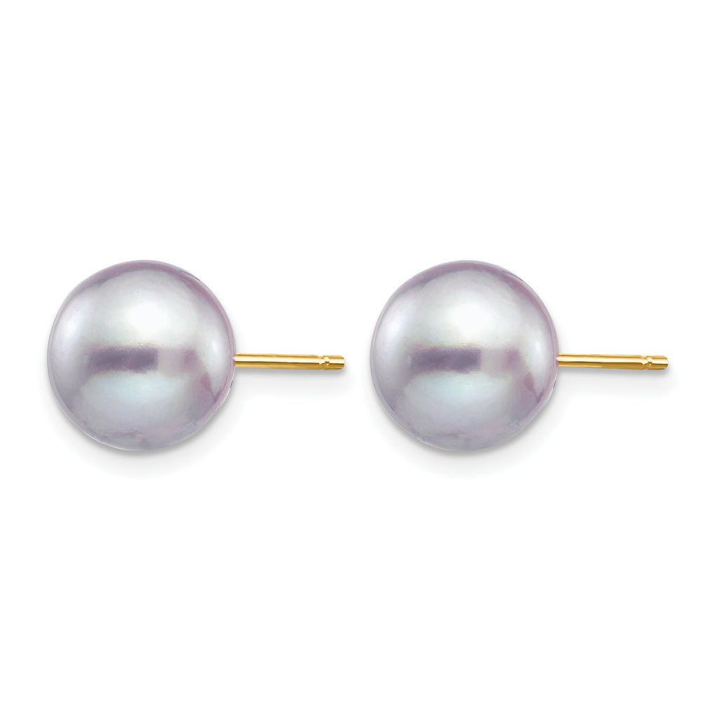14K Gold Filled 9-10mm Grey Round Cultured Freshwater Pearl Stud Earrings - view 2