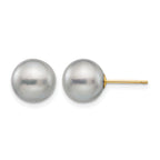 14K Gold Filled 9-10mm Grey Round Cultured Freshwater Pearl Stud Earrings by Sophia Jewelers