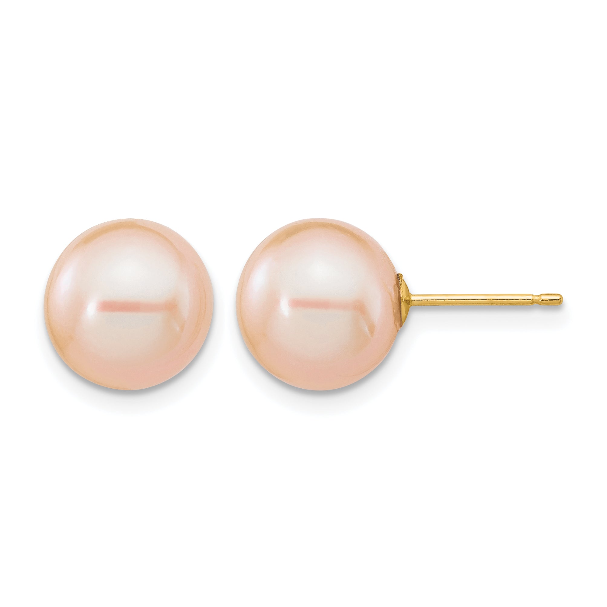 14K Gold Filled 9-10mm Pink Round Cultured Freshwater Pearl Stud Earrings by Sophia Jewelers