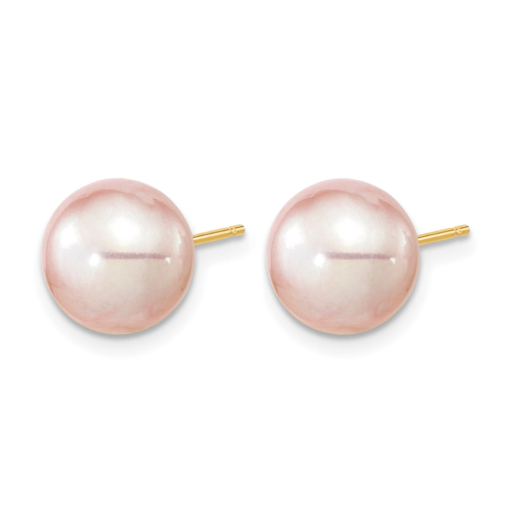 14K Gold Filled 9-10mm Purple Round Cultured Freshwater Pearl Stud Earrings - view 2