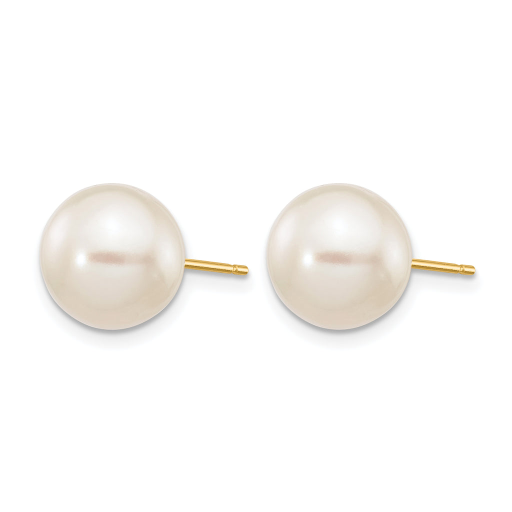 14K Gold Filled 9-10mm White Round Cultured Freshwater Pearl Stud Earrings - view 2