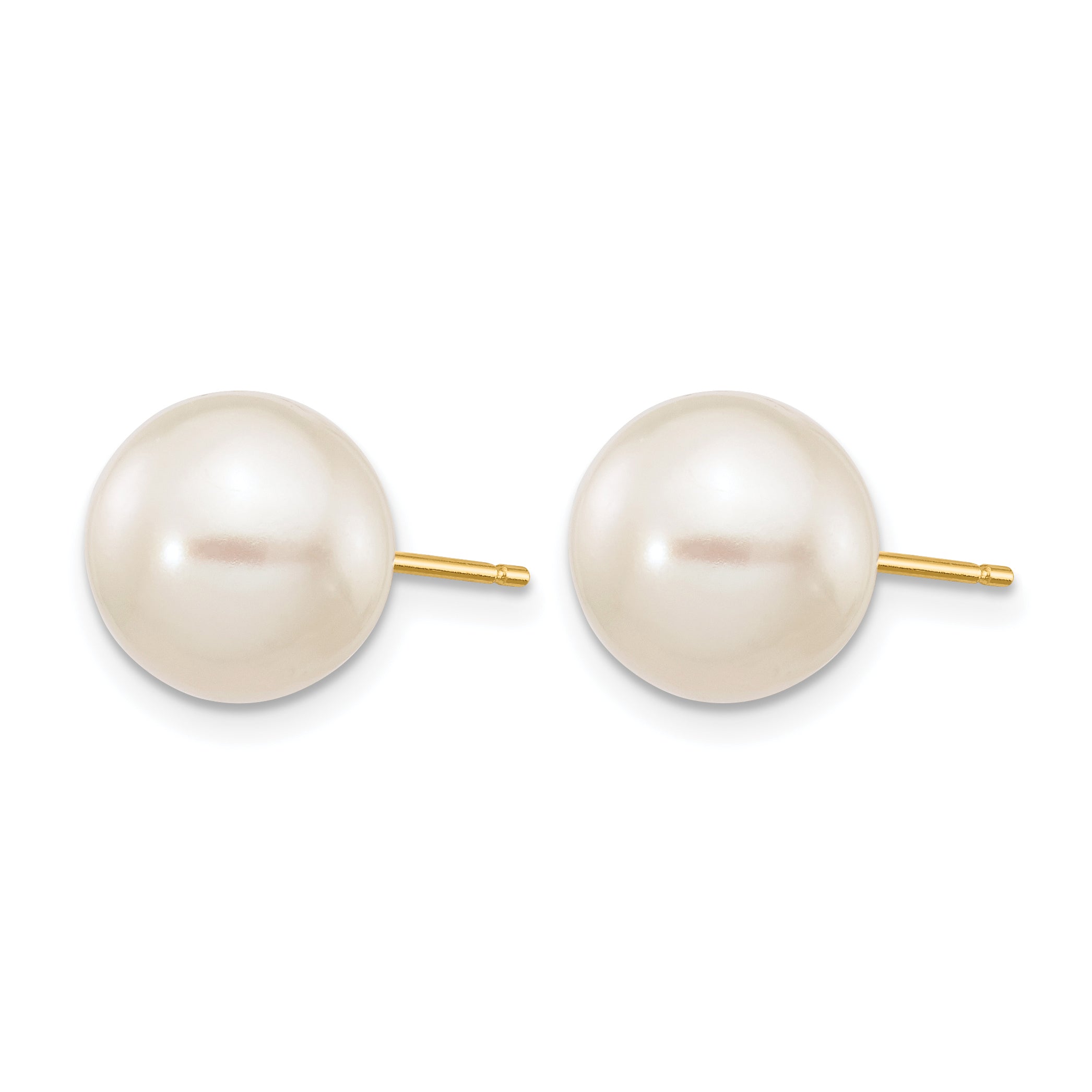 14K Gold Filled 9-10mm White Round Cultured Freshwater Pearl Stud Earrings - view 2