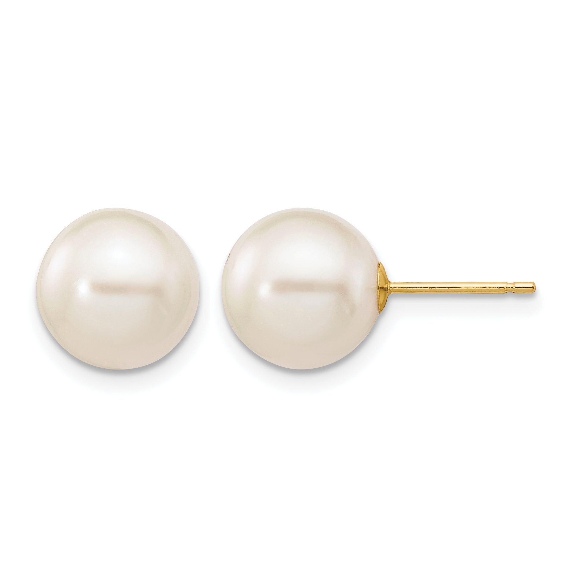 14K Gold Filled 9-10mm White Round Cultured Freshwater Pearl Stud Earrings by Sophia Jewelers Main image