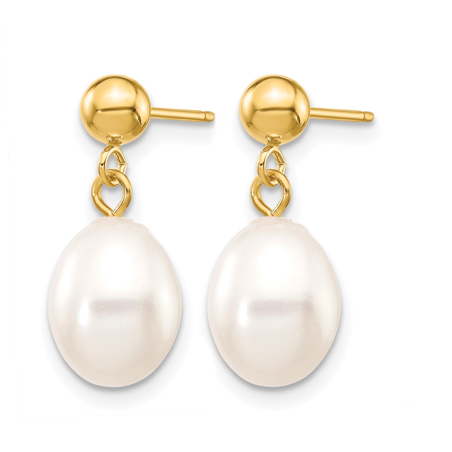 14K Gold Filled 7-8mm White Rice Cultured Freshwater Pearl Post Dangle Earrings Secondary image