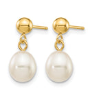14K Gold Filled 6-7mm White Rice Cultured Freshwater Pearl Post Dangle Earrings - view 2