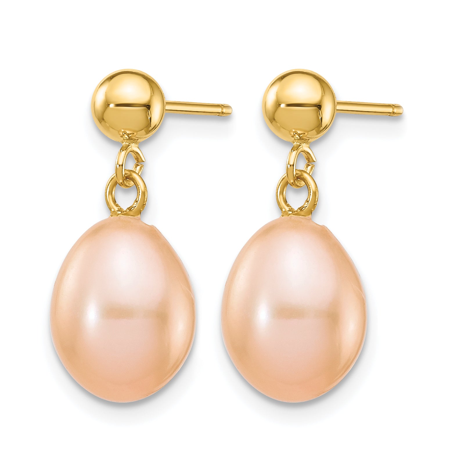 14K Gold Filled 7-8mm Pink Rice Cultured Freshwater Pearl Post Dangle Earrings - view 2