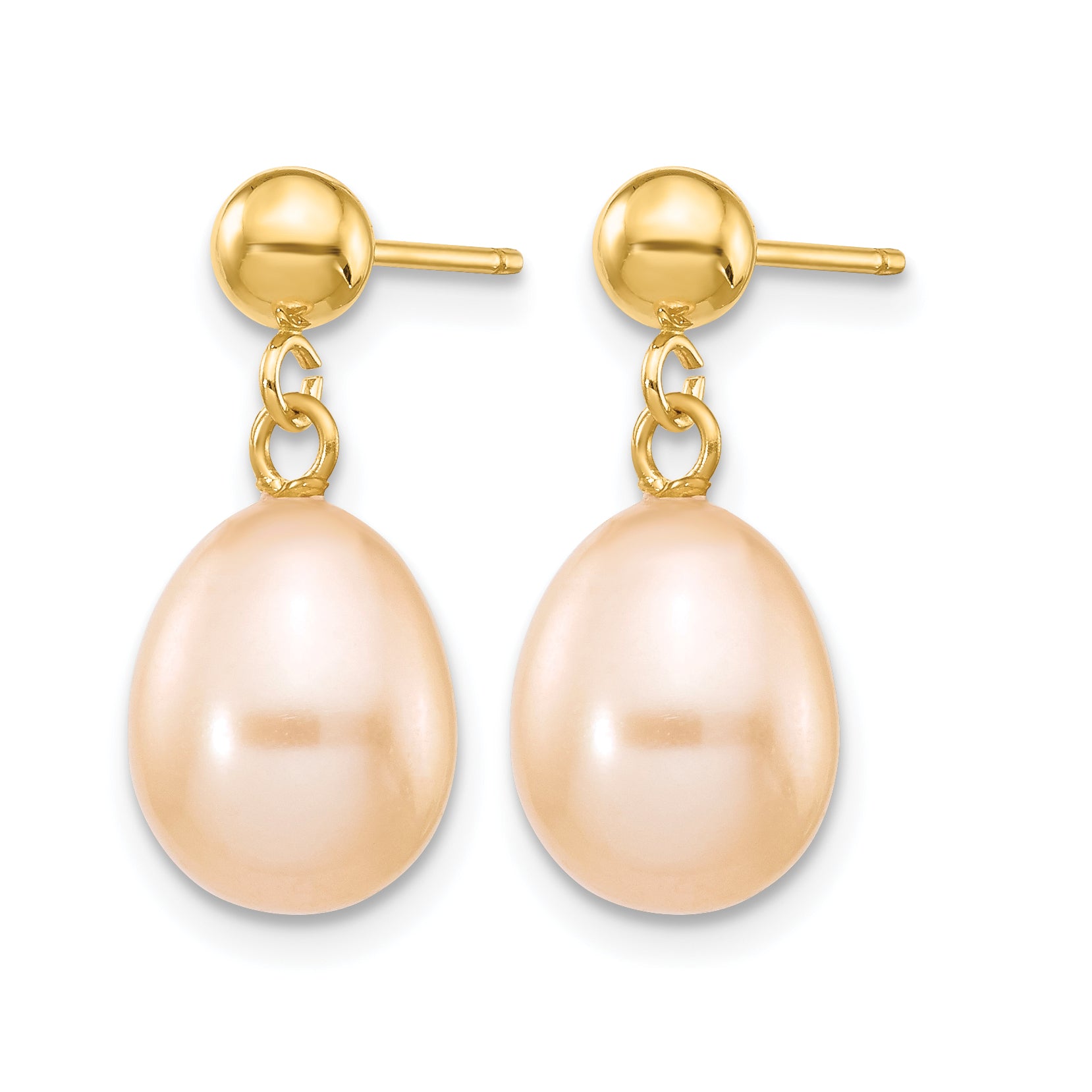 14K Gold Filled 8-9mm Pink Rice Cultured Freshwater Pearl Post Dangle Earrings - view 2