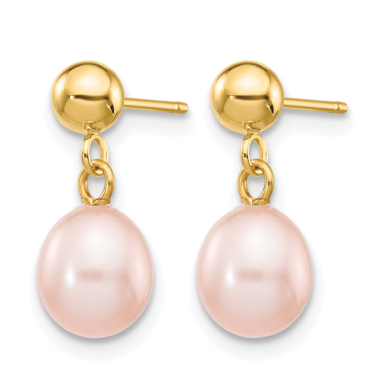 14K Gold Filled 6-7mm Pink Rice Cultured Freshwater Pearl Post Dangle Earrings Secondary image