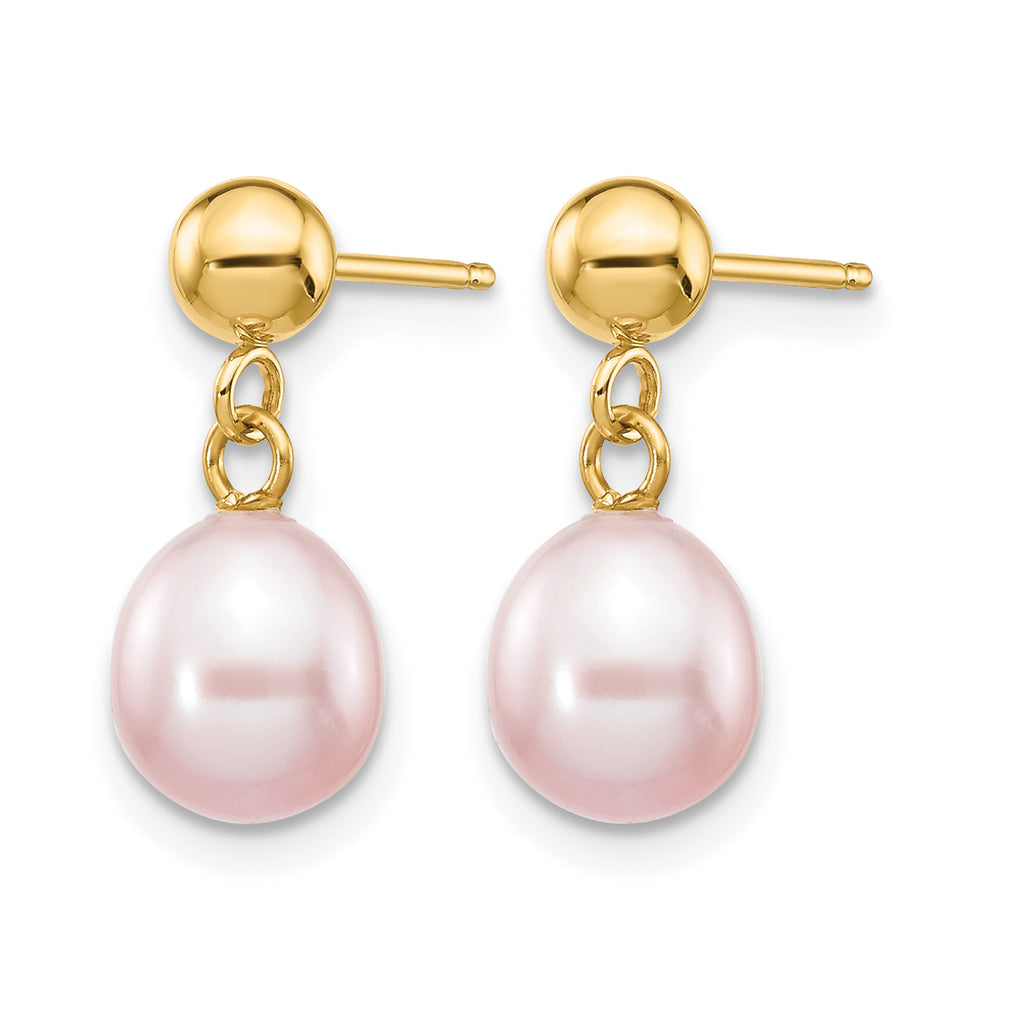 14K Gold Filled 6-7mm Purple Rice Cultured Freshwater Pearl Post Dangle Earrings - view 2