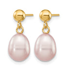 14K Gold Filled 7-8mm Purple Rice Cultured Freshwater Pearl Post Dangle Earrings - view 2