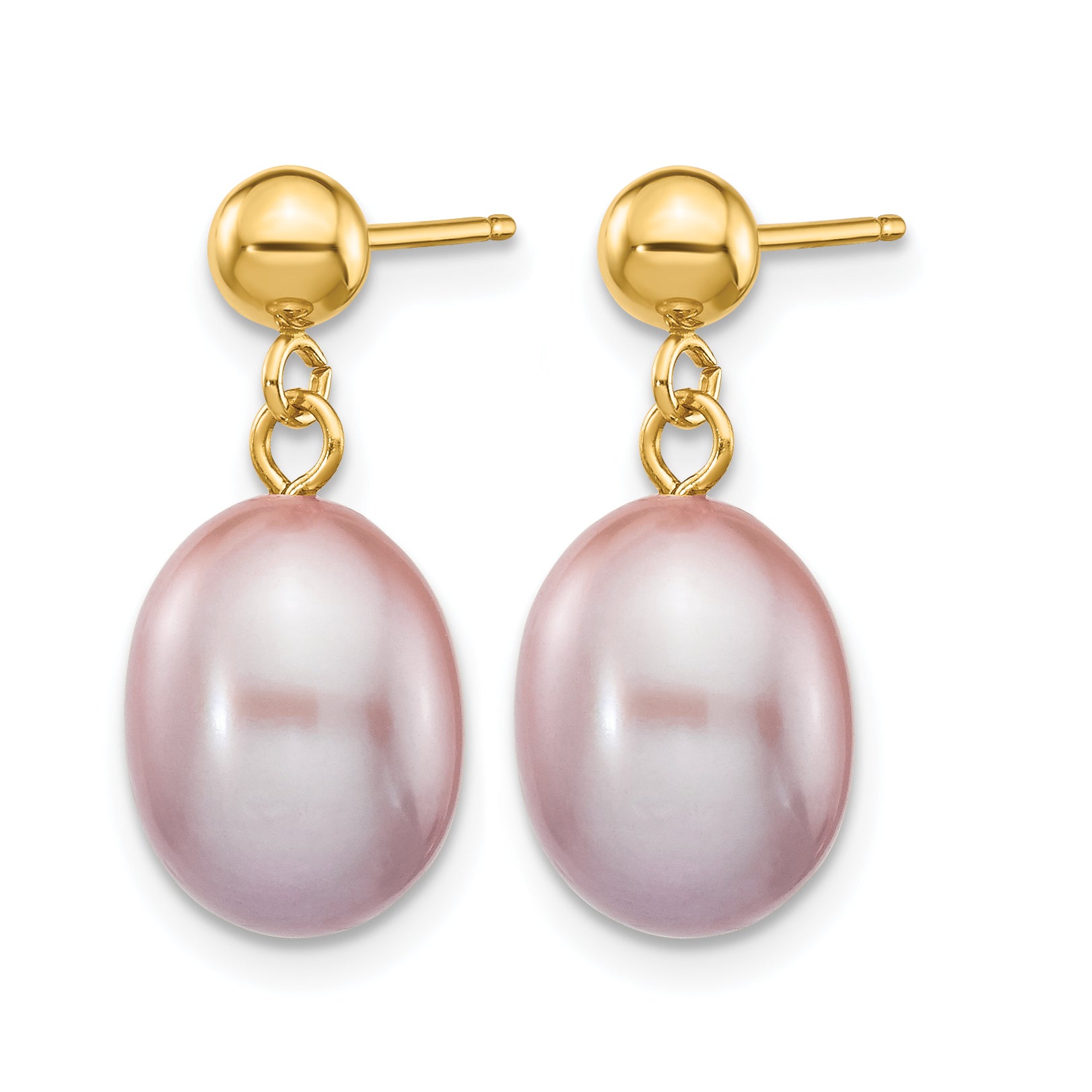 14K Gold Filled 8-9mm Purple Rice Cultured Freshwater Pearl Post Dangle Earrings - view 2