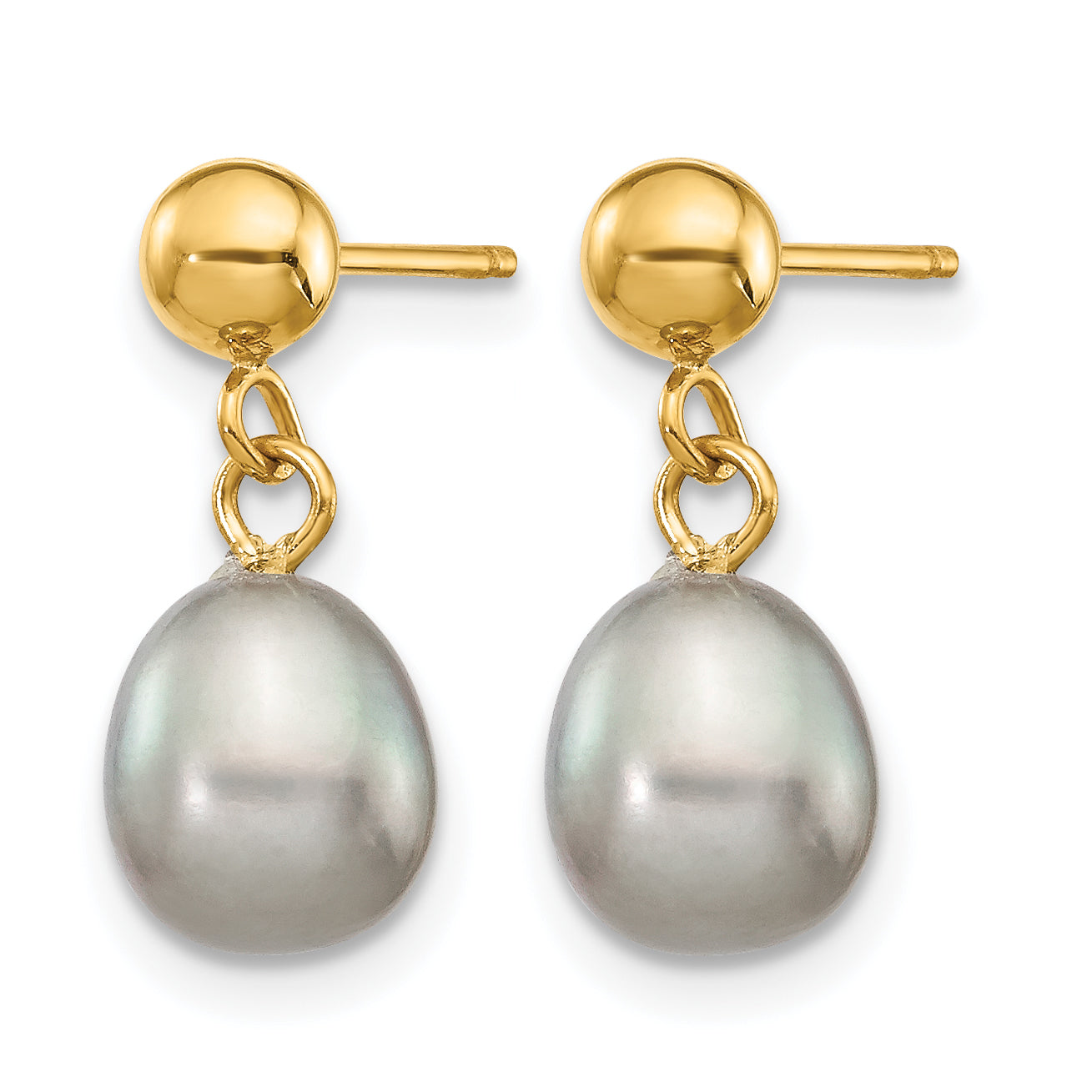 14K Gold Filled 6-7mm Grey Rice Cultured Freshwater Pearl Post Dangle Earrings - view 2