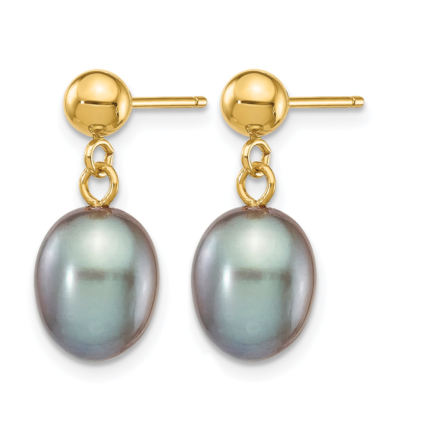 14K Gold Filled 7-8mm Grey Rice Cultured Freshwater Pearl Post Dangle Earrings - view 2