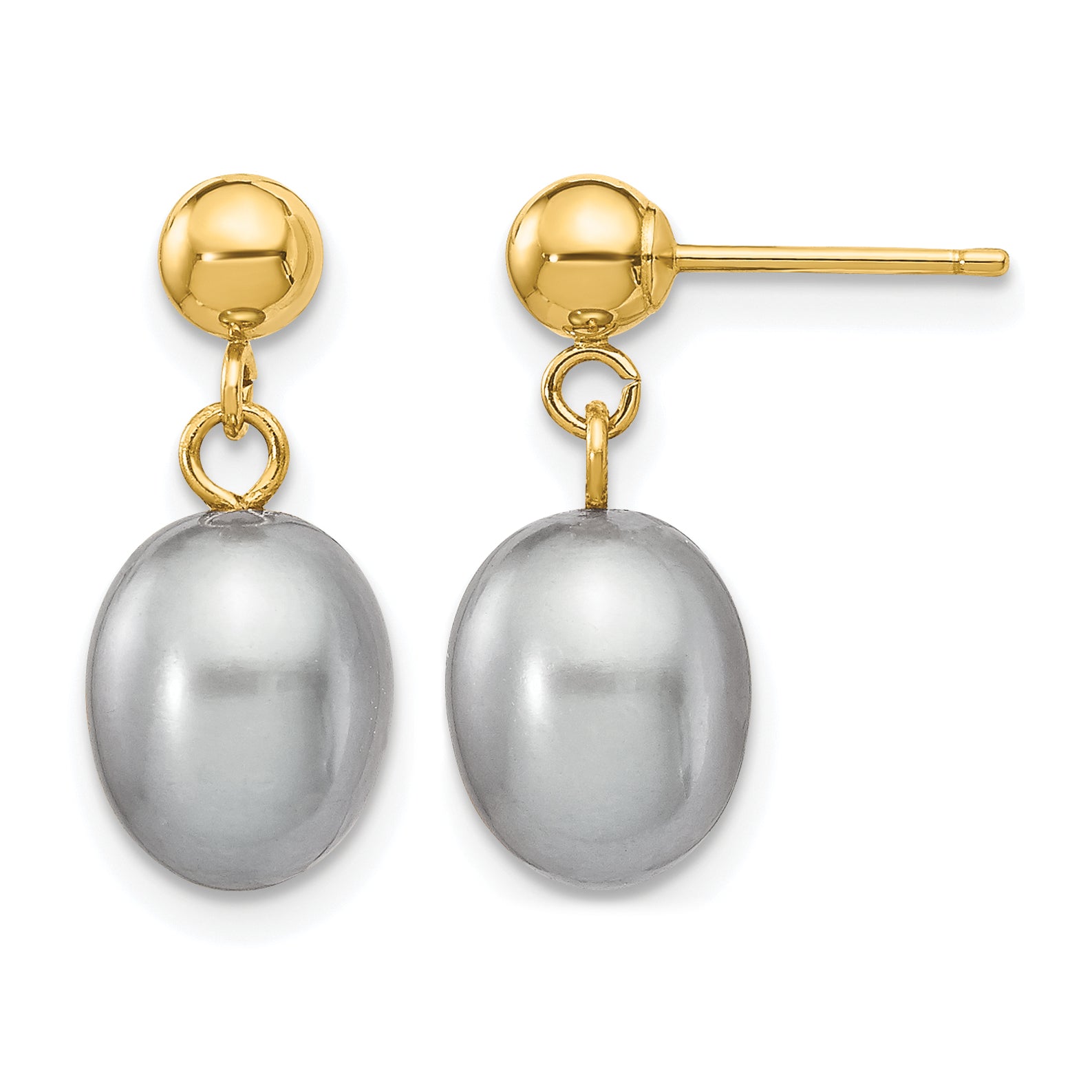14K Gold Filled 7-8mm Grey Rice Cultured Freshwater Pearl Post Dangle Earrings by Sophia Jewelers Main image