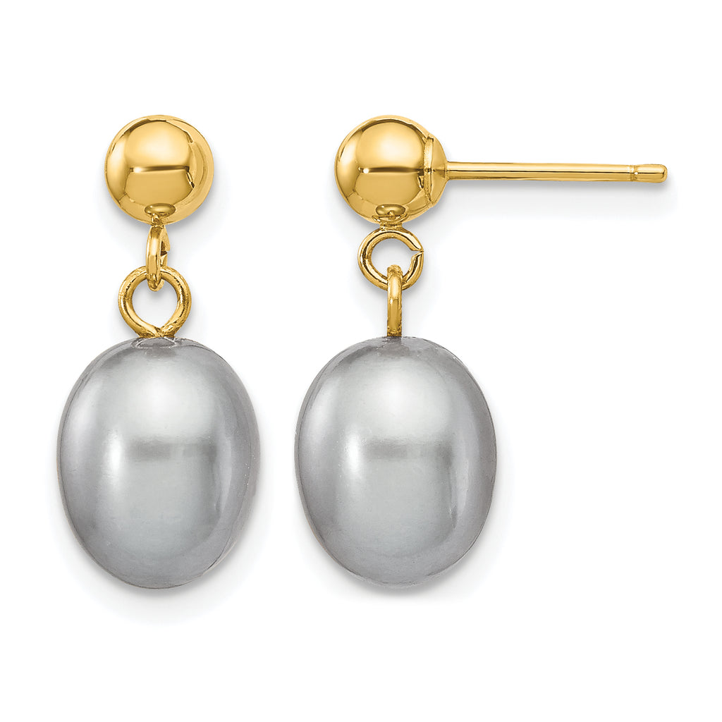 14K Gold Filled 7-8mm Grey Rice Cultured Freshwater Pearl Post Dangle Earrings by Sophia Jewelers