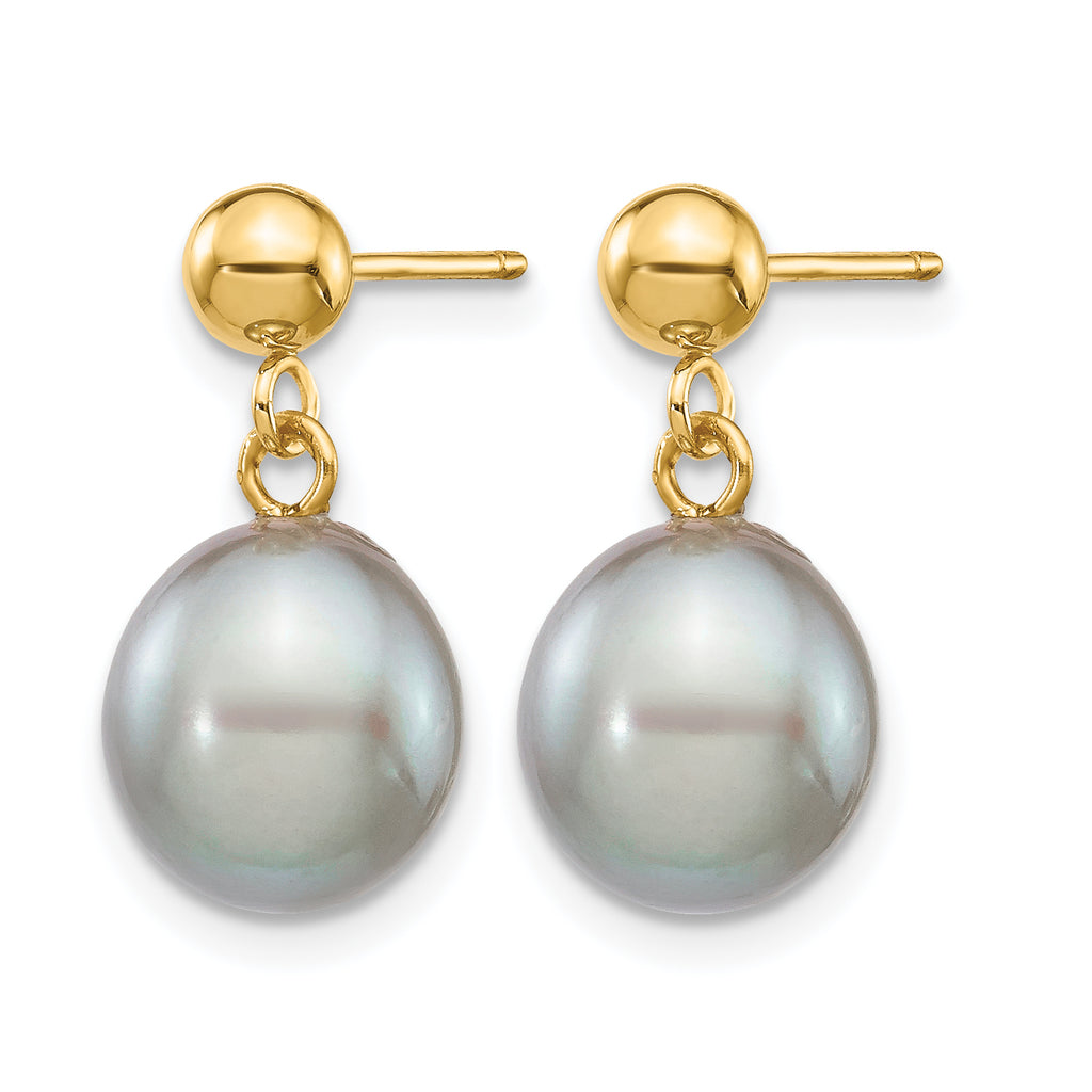 14K Gold Filled 8-9mm Grey Rice Cultured Freshwater Pearl Post Dangle Earrings - view 2
