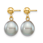 14K Gold Filled 8-9mm Grey Rice Cultured Freshwater Pearl Post Dangle Earrings - view 2