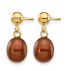 14K Gold Filled 6-7mm Brown Rice Cultured Freshwater Pearl Post Dangle Earrings - view 2