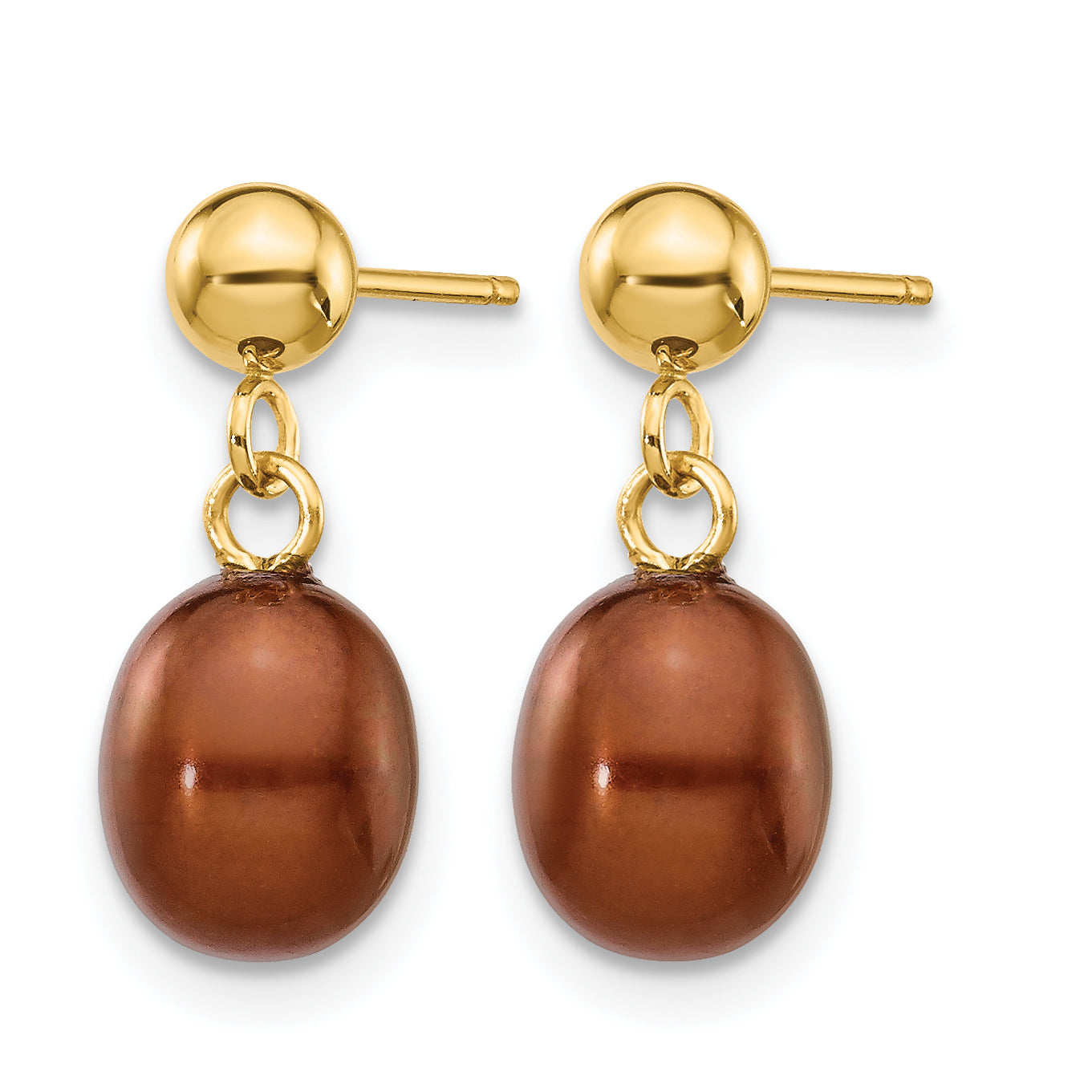 14K Gold Filled 6-7mm Brown Rice Cultured Freshwater Pearl Post Dangle Earrings - view 2