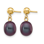 14K Gold Filled 7-8mm Black Rice Cultured Freshwater Pearl Post Dangle Earrings - view 2