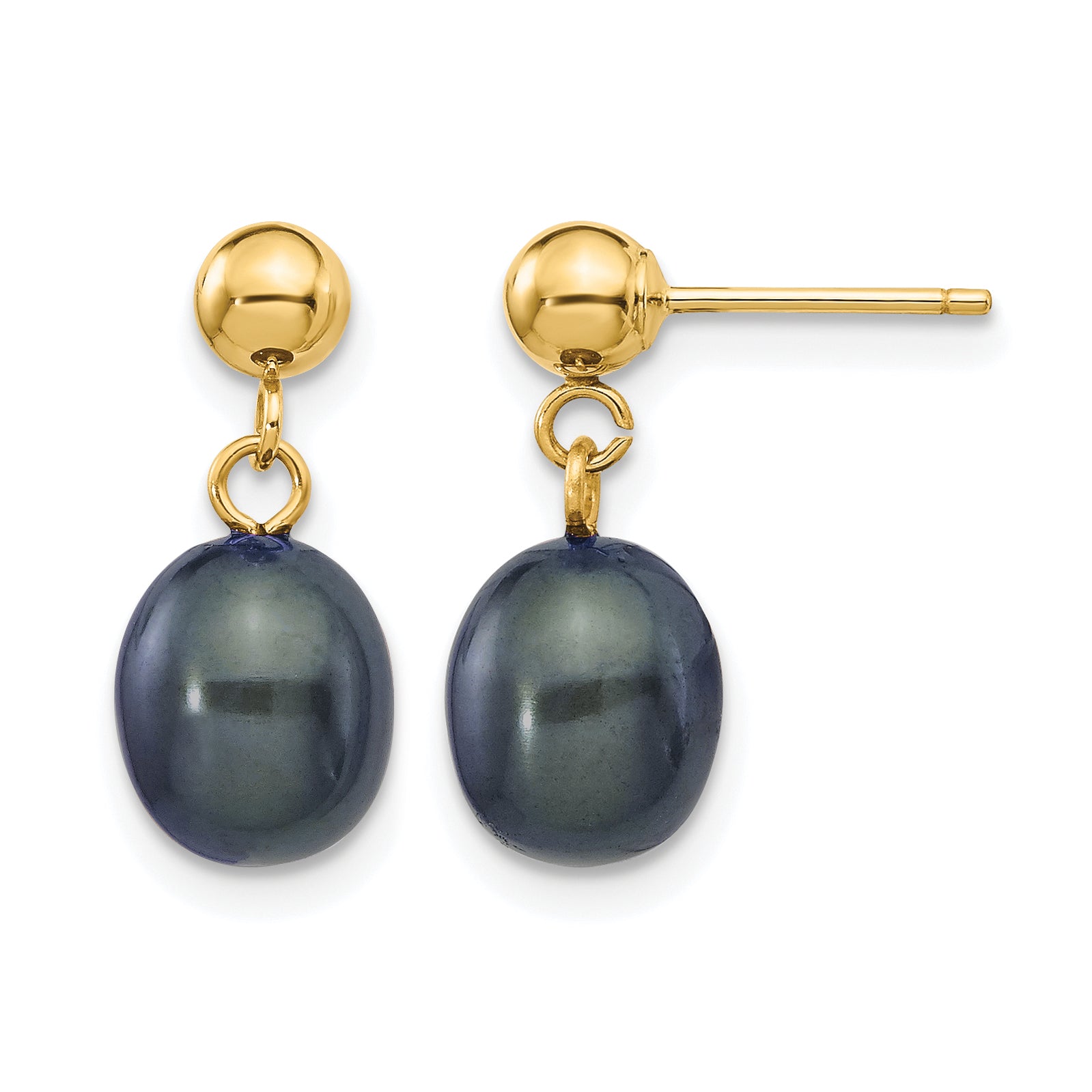 14K Gold Filled 7-8mm Black Rice Cultured Freshwater Pearl Post Dangle Earrings by Sophia Jewelers Main image