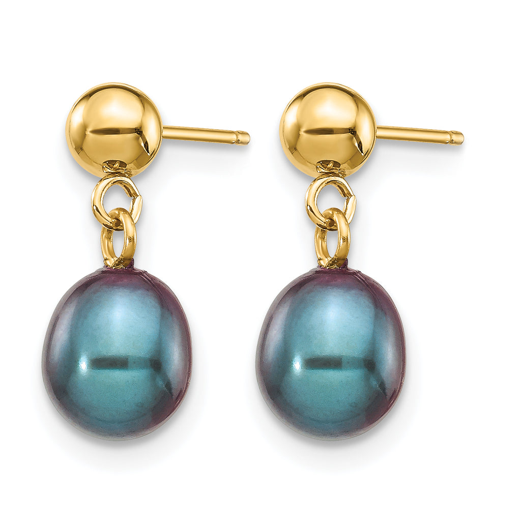 14K Gold Filled 6-7mm Black Rice Cultured Freshwater Pearl Post Dangle Earrings - view 2