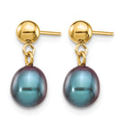 14K Gold Filled 6-7mm Black Rice Cultured Freshwater Pearl Post Dangle Earrings - view 2