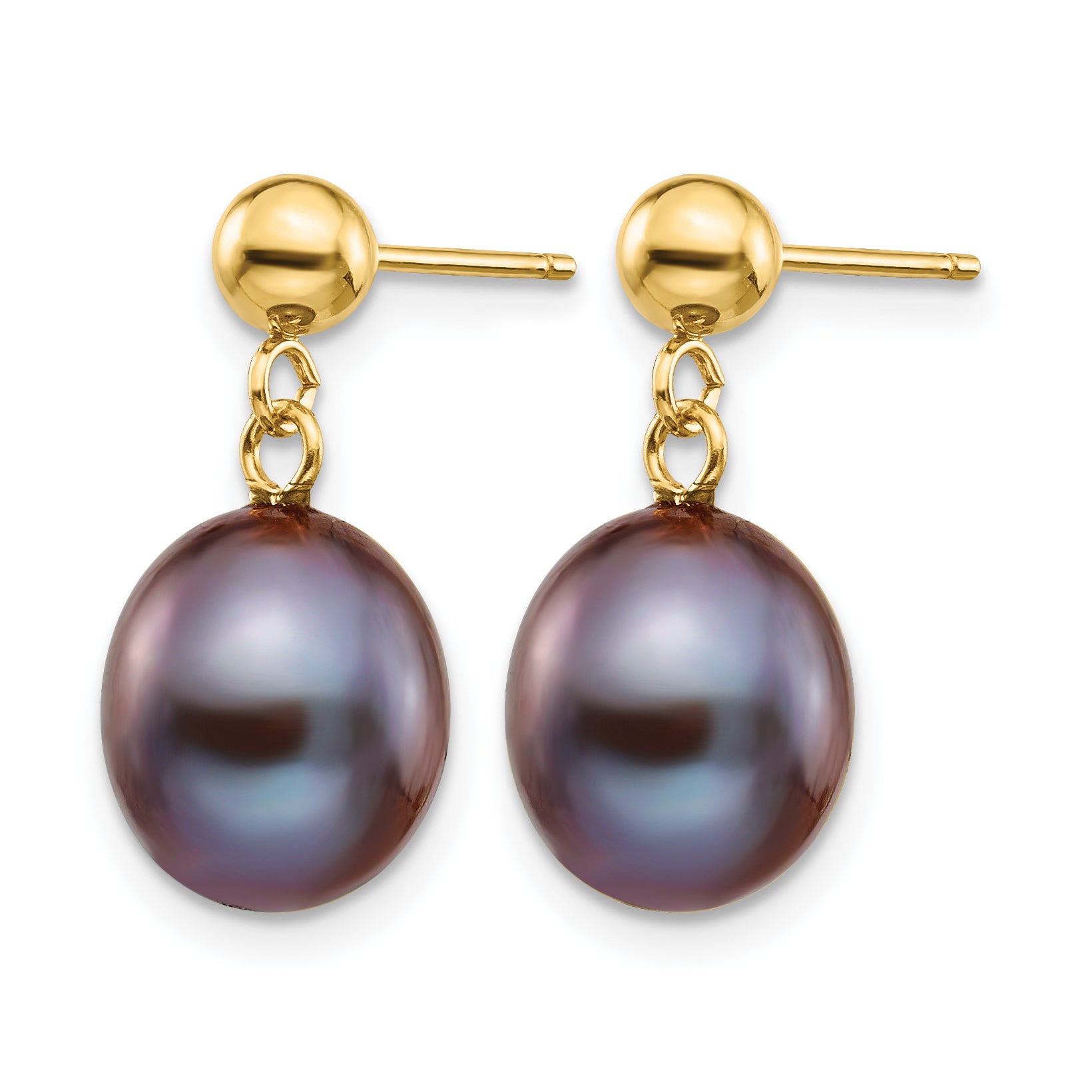 14K Gold Filled 8-9mm Black Rice Cultured Freshwater Pearl Post Dangle Earrings Secondary image