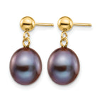 14K Gold Filled 8-9mm Black Rice Cultured Freshwater Pearl Post Dangle Earrings - view 2