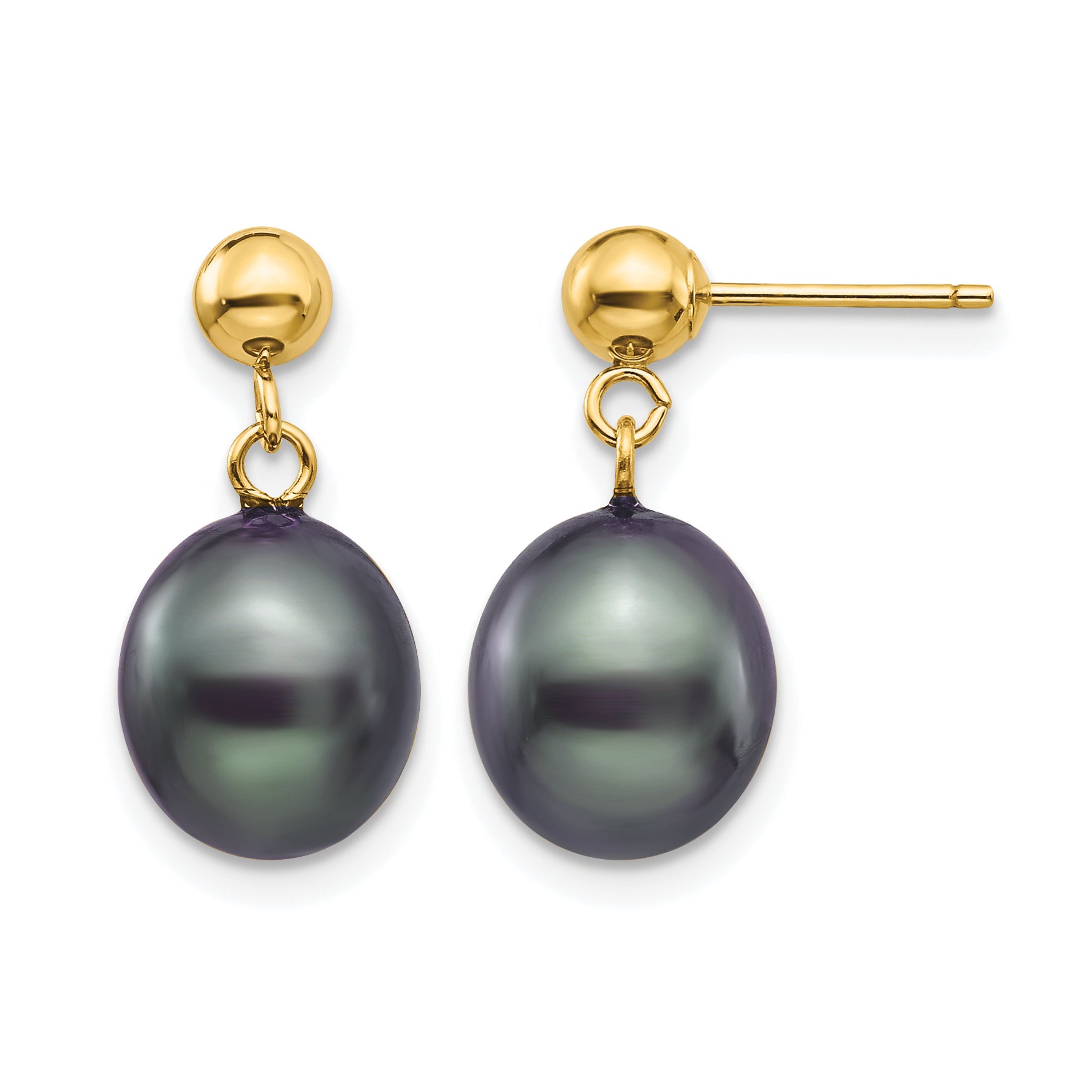 14K Gold Filled 8-9mm Black Rice Cultured Freshwater Pearl Post Dangle Earrings by Sophia Jewelers Main image