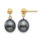 14K Gold Filled 8-9mm Black Rice Cultured Freshwater Pearl Post Dangle Earrings by Sophia Jewelers