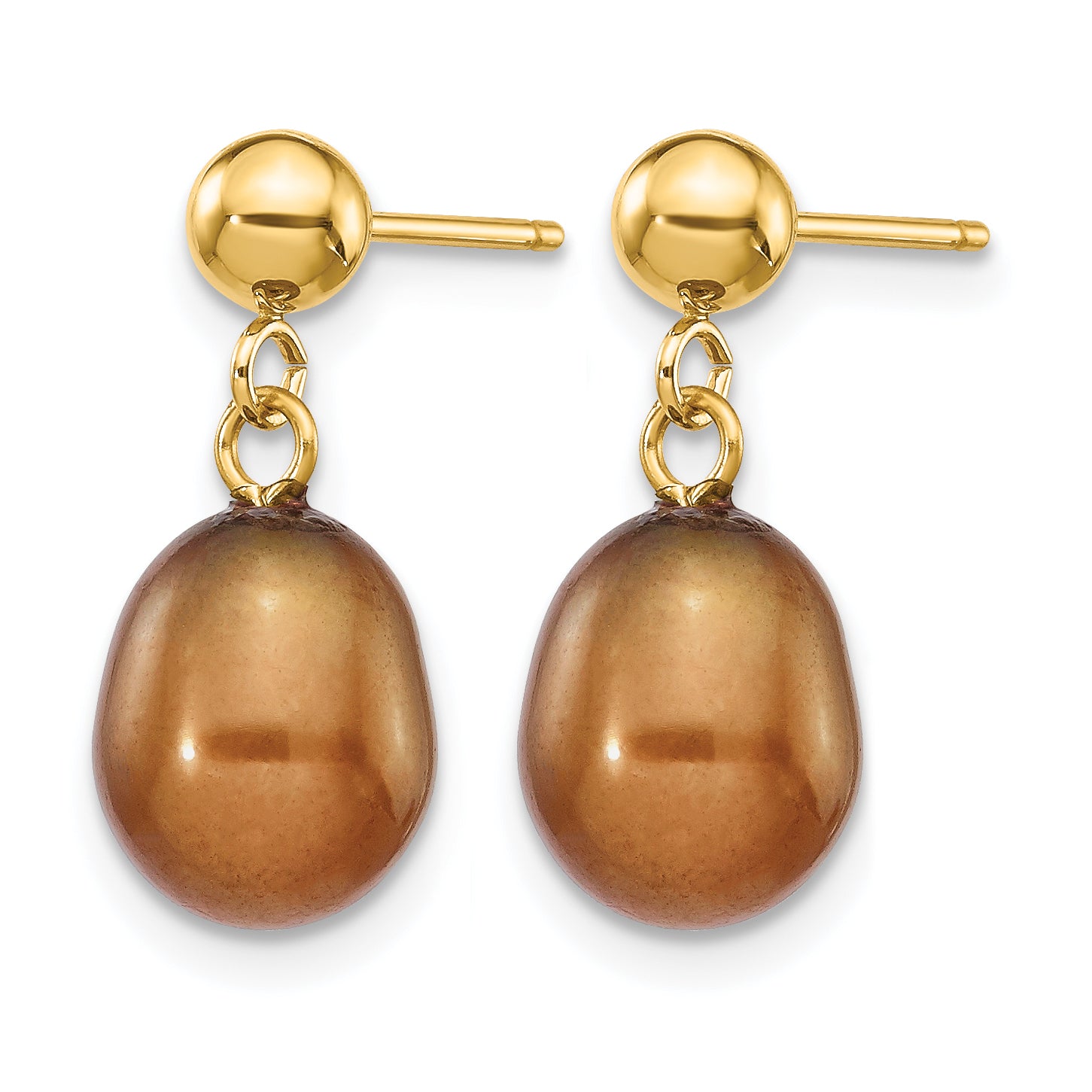14K Gold Filled 7-8mm Brown Rice Cultured Freshwater Pearl Post Dangle Earrings Secondary image
