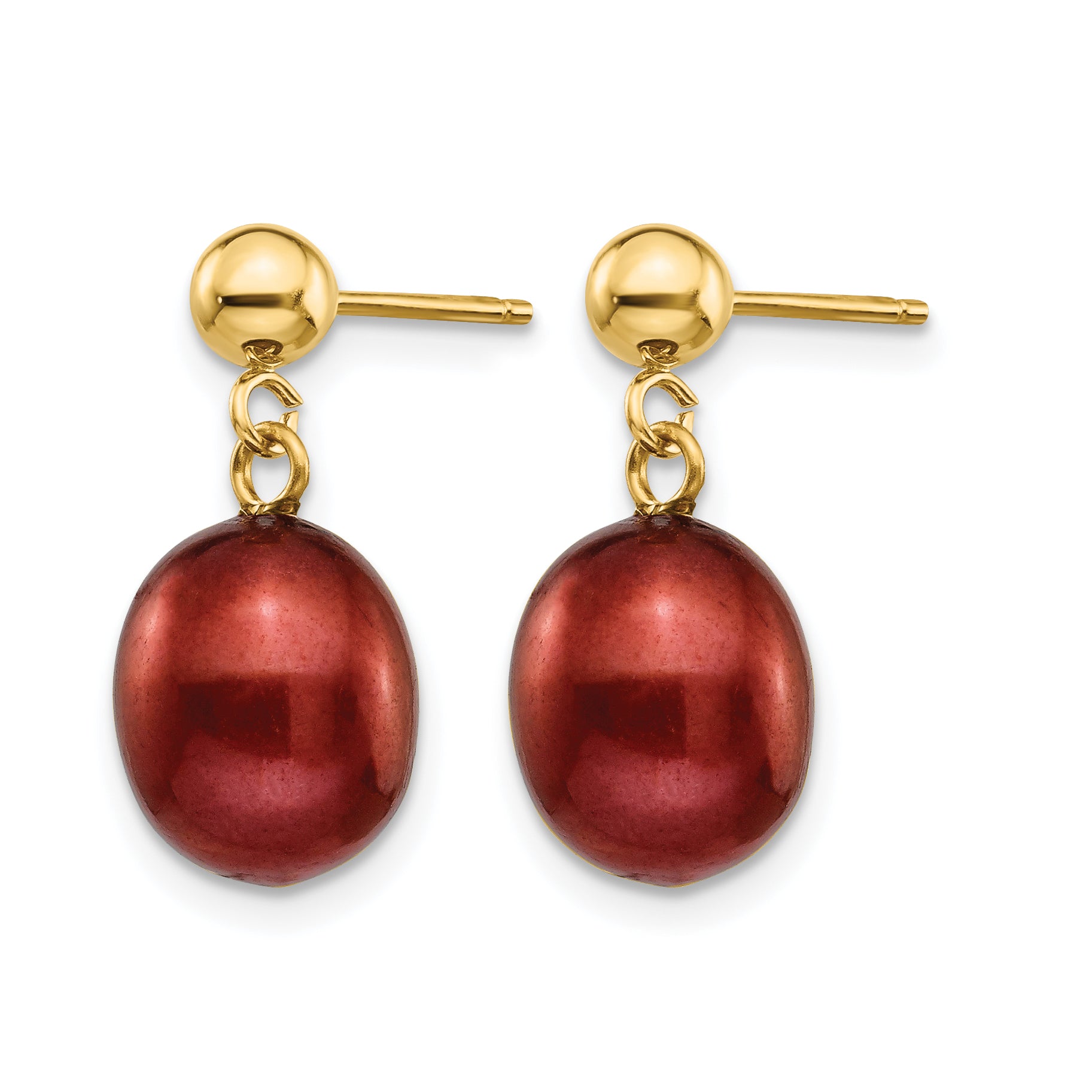 14K Gold Filled 8-9mm Brown Rice Cultured Freshwater Pearl Post Dangle Earrings Secondary image