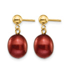 14K Gold Filled 8-9mm Brown Rice Cultured Freshwater Pearl Post Dangle Earrings - view 2