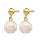 14K Gold Filled 8-8.5mm White Round Cultured Freshwater Pearl Post Dangle Earrings - view 2
