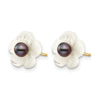 14K Gold Filled 3-4mm Black Freshwater Pearl and Mother of Pearl Flower Post Earrings - view 2