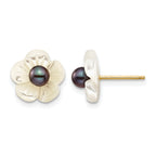 14K Gold Filled 3-4mm Black Freshwater Pearl and Mother of Pearl Flower Post Earrings by Sophia Jewelers