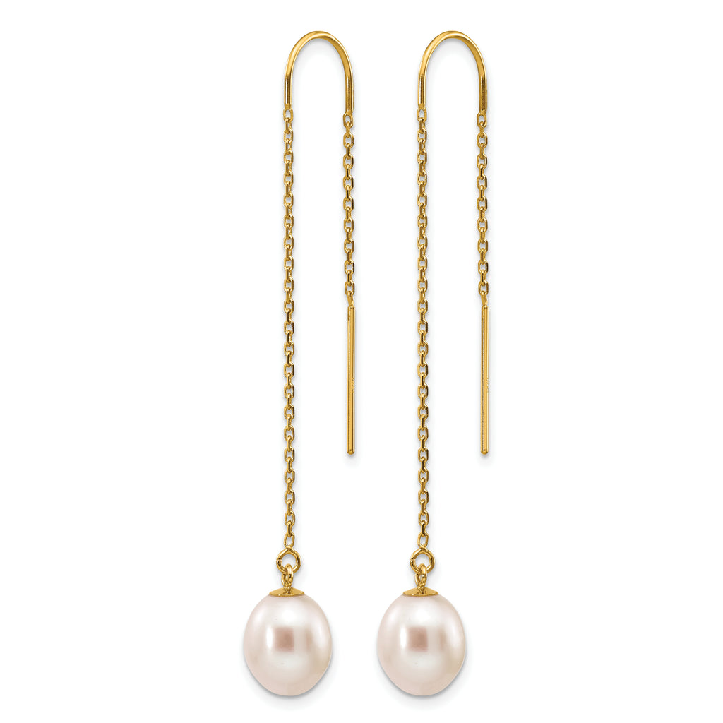 14K Gold Filled 7-8mm White Rice Freshwater Pearl Threader Earrings - view 2