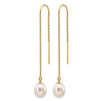 14K Gold Filled 7-8mm White Rice Freshwater Pearl Threader Earrings - view 2