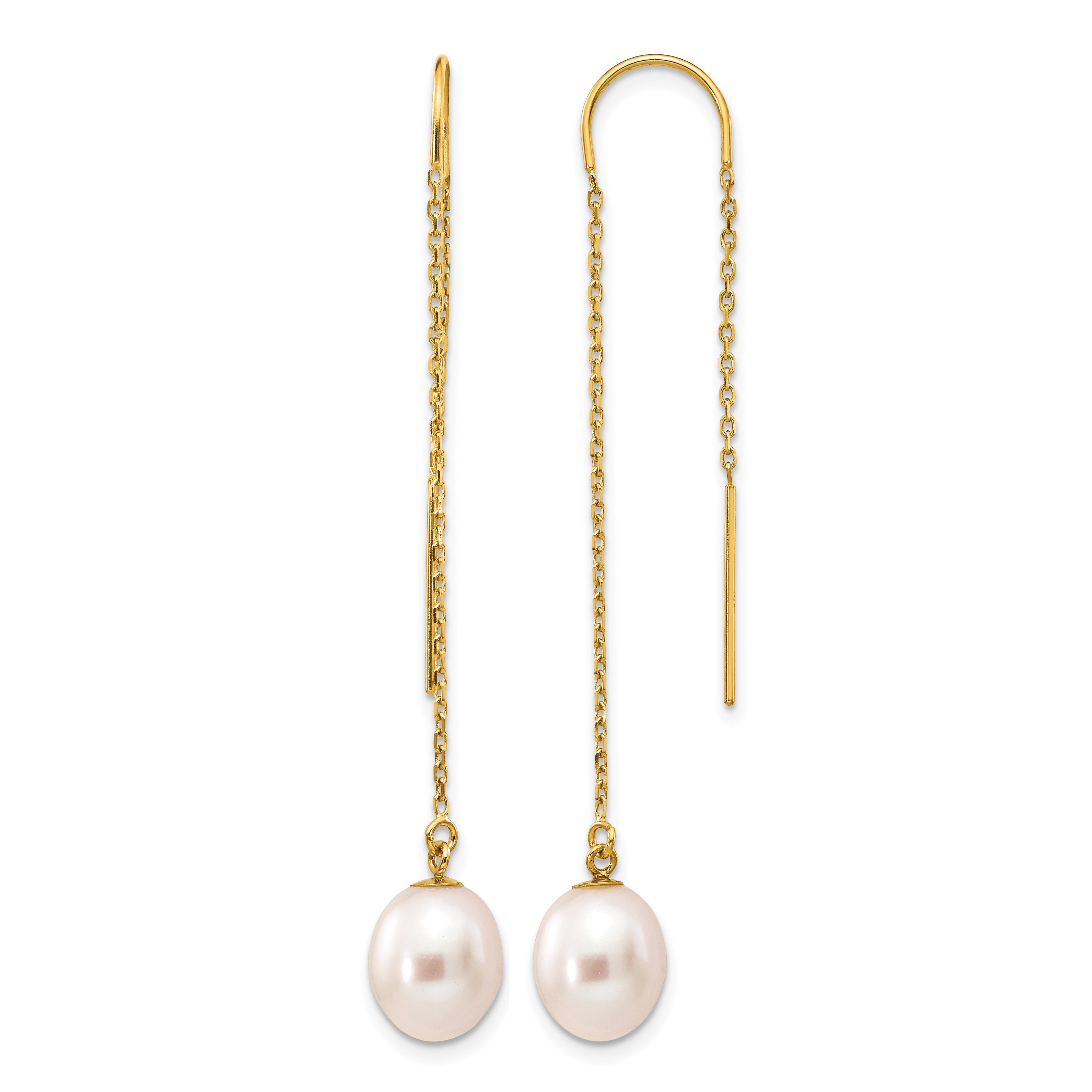 14K Gold Filled 7-8mm White Rice Freshwater Pearl Threader Earrings by Sophia Jewelers Main image