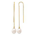 14K Gold Filled 7-8mm White Rice Freshwater Pearl Threader Earrings by Sophia Jewelers