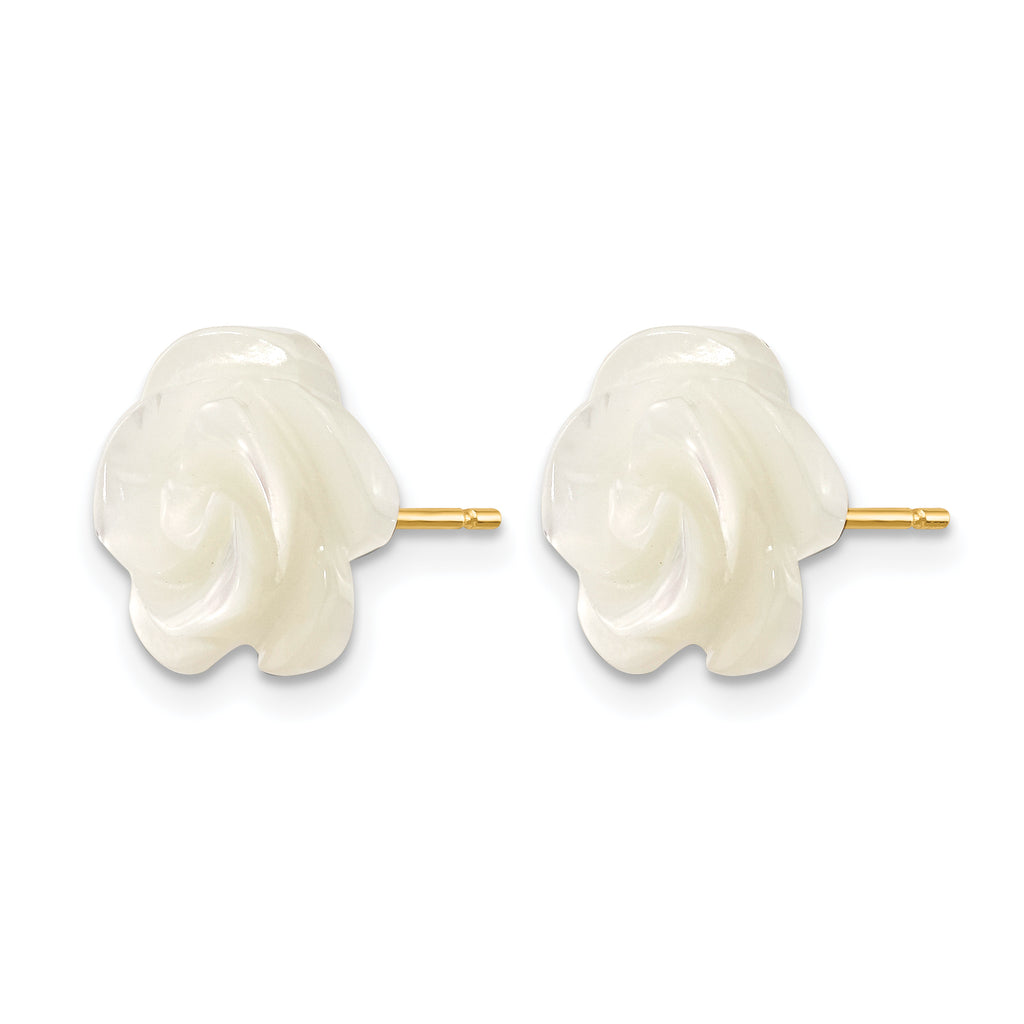 14K Gold Filled 10mm White Mother of Pearl Flower Post Earrings - view 2