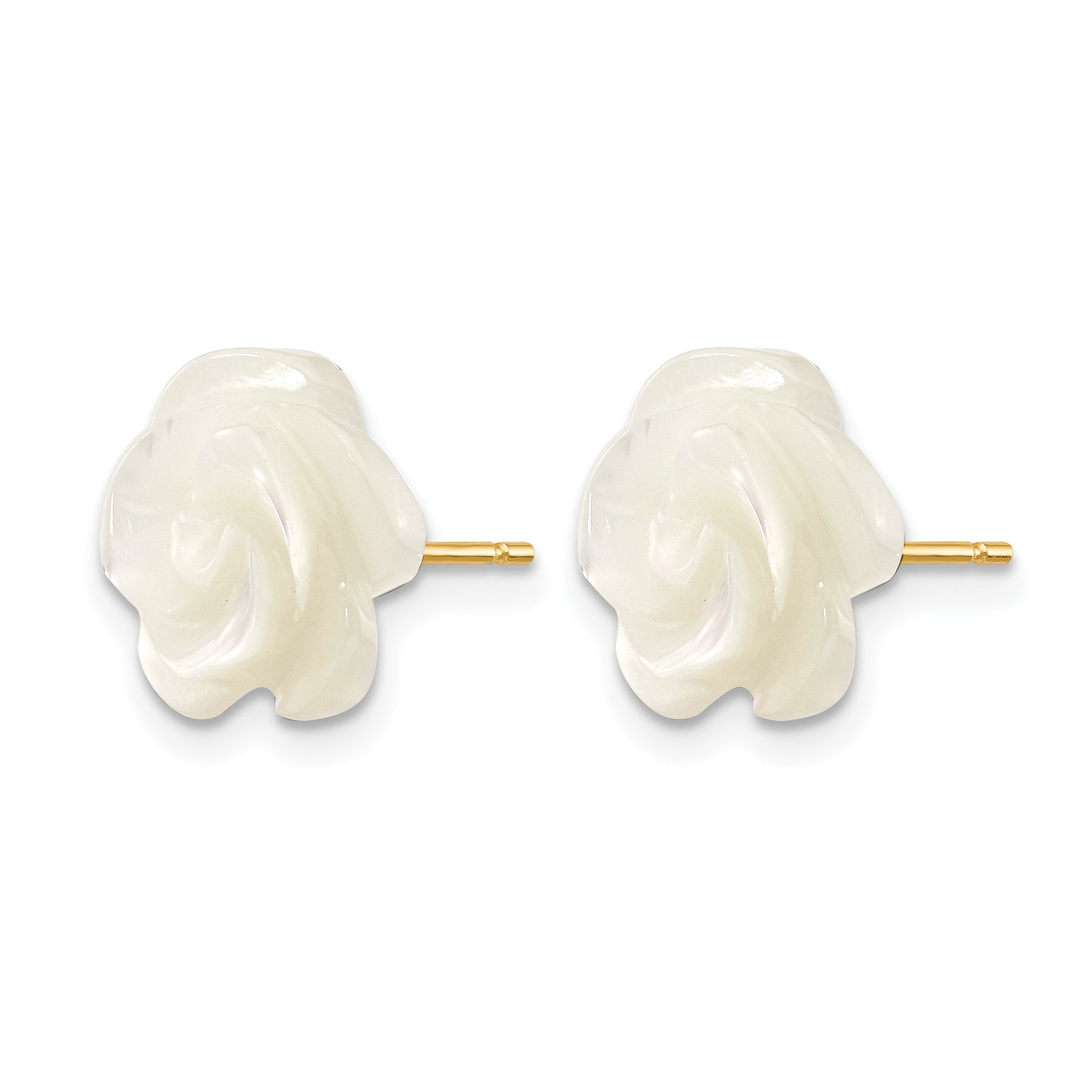 14K Gold Filled 10mm White Mother of Pearl Flower Post Earrings - view 2