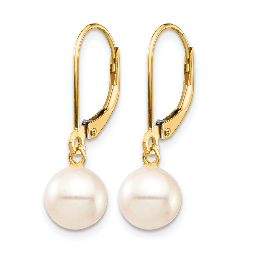 14K Gold Filled 7-8mm White Round Freshwater Pearl Leverback Earrings - view 2