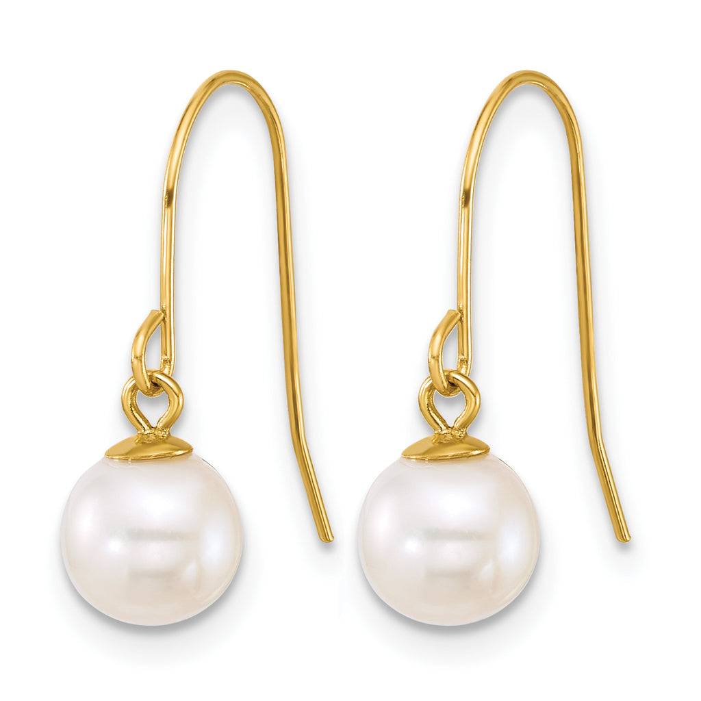 14K Gold Filled 6-7mm White Round Cultured Freshwater Pearl Post Dangle Earrings - view 2