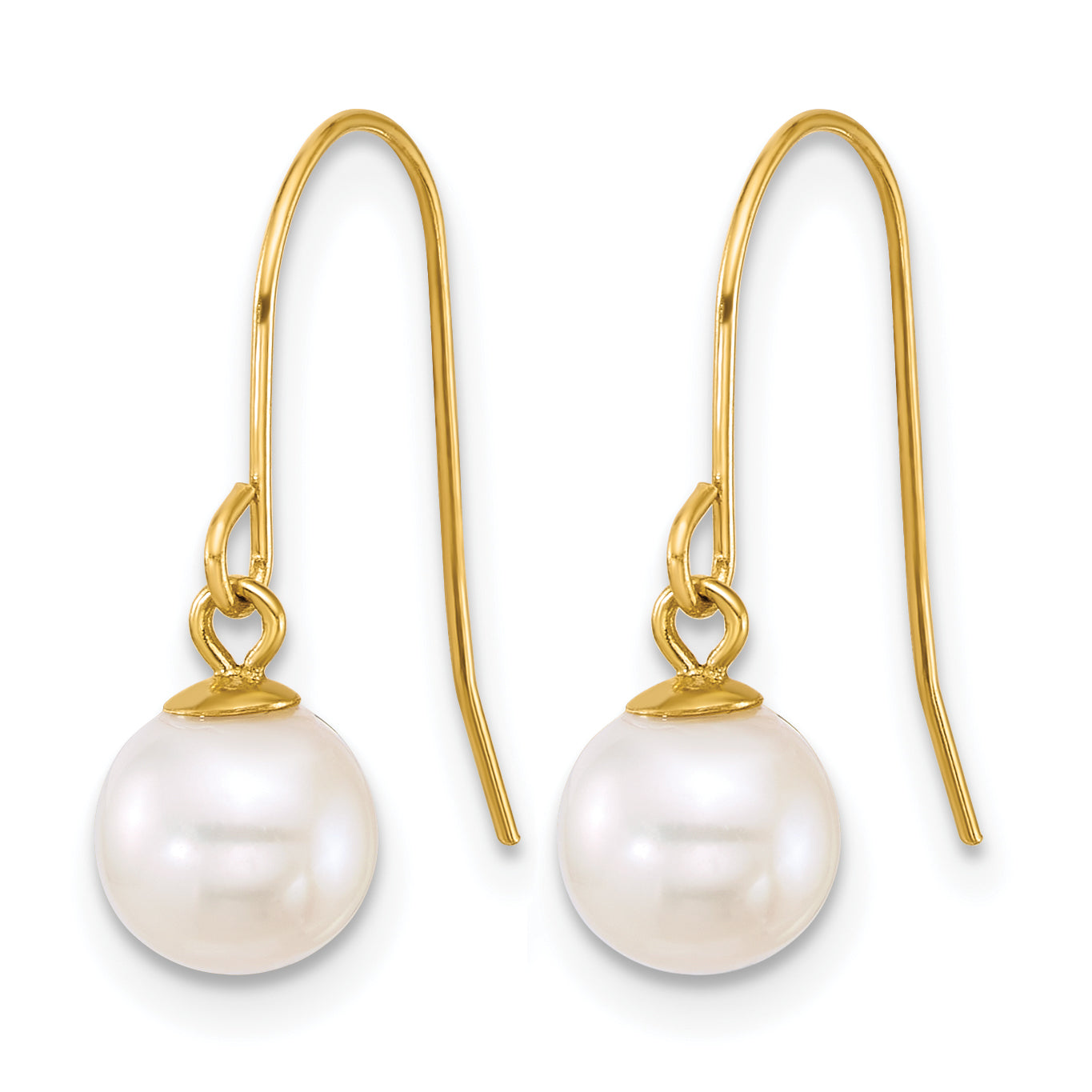 14K Gold Filled 6-7mm White Round Cultured Freshwater Pearl Post Dangle Earrings - view 2