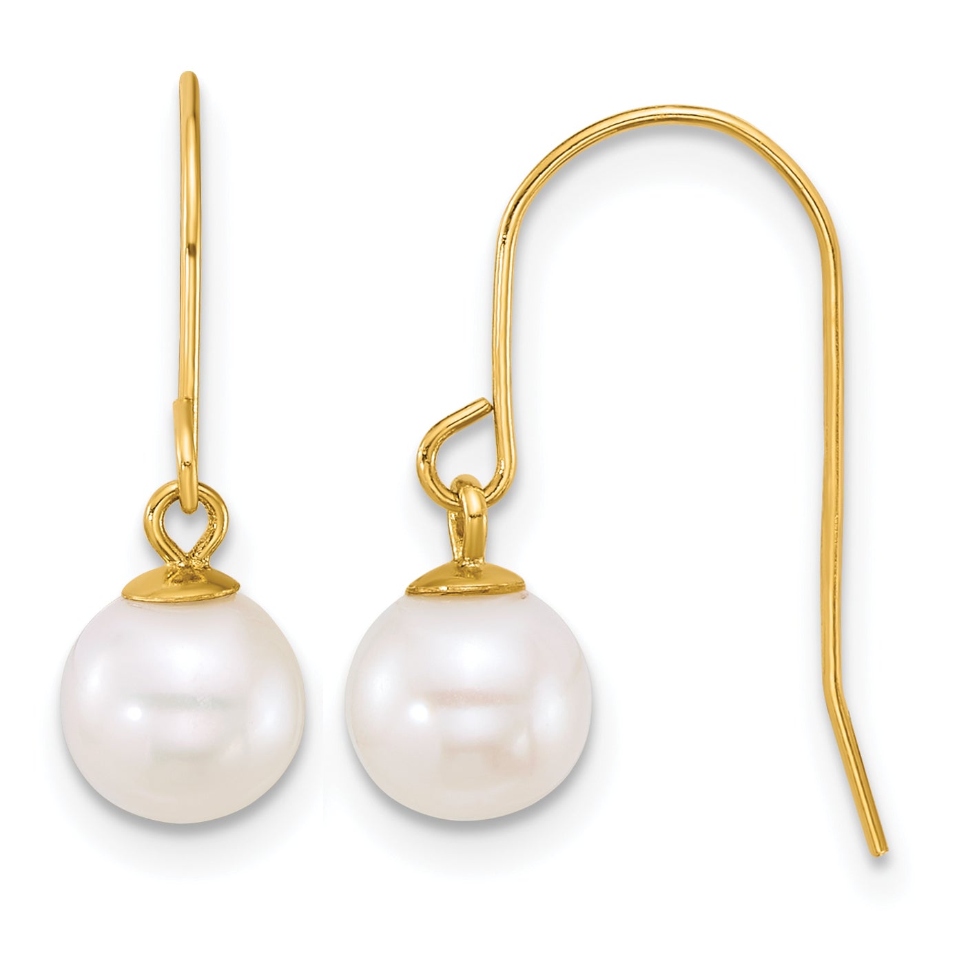 14K Gold Filled 6-7mm White Round Cultured Freshwater Pearl Post Dangle Earrings by Sophia Jewelers